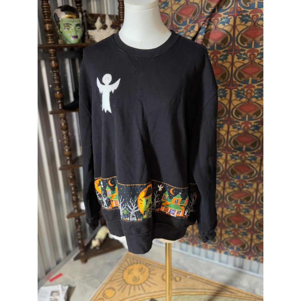 Joe Boxer Halloween Graphic Sweatshirt Ghost Haunted House‎ Black Large